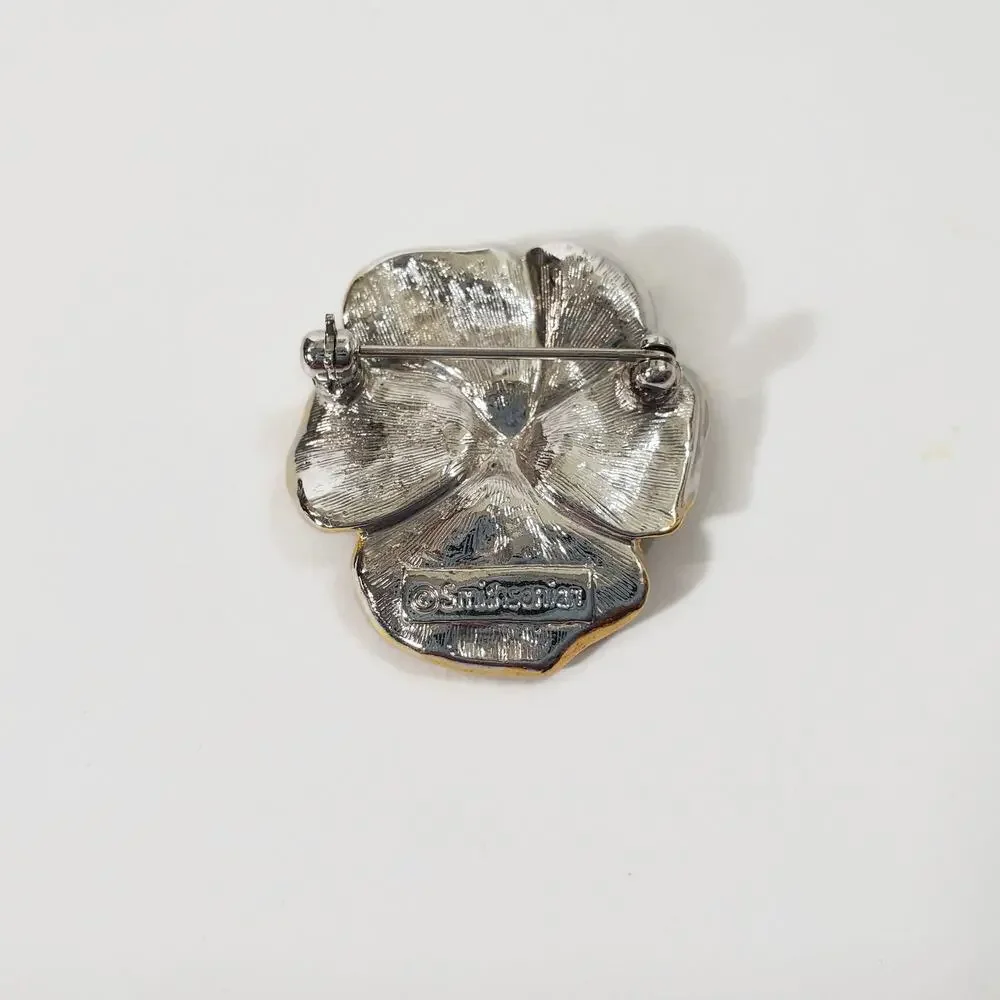 Vintage Smithsonian Rhinestone Pave  Pansy Brooch Pin Signed